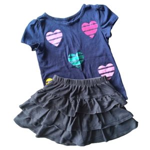 Epic Threads Girls Navy Shirt & Skirt Set Glitter Heart Graphic Design